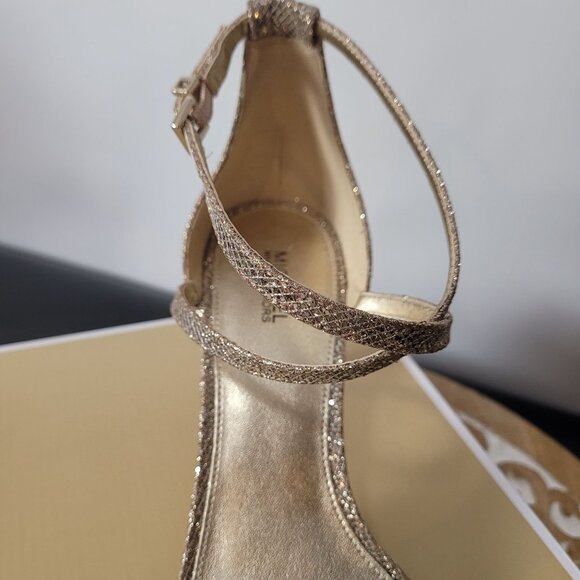 Michael Kors Ava Gold Tone Heeled Sandals Size 8.5 & 9M Women's Strappy Shoes - Picture 9 of 12